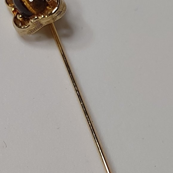 Gold Tone And Brown Cute Vintage Stick Pin - Picture 4 of 10